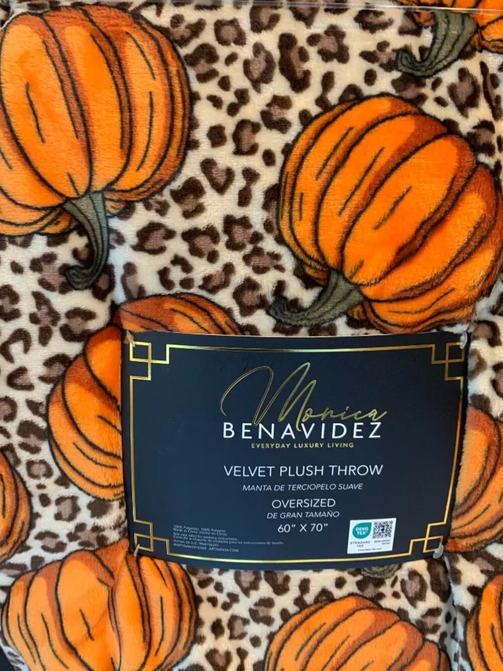 Leopard Pumpkin Velvet Plush Throw Oversized NWT